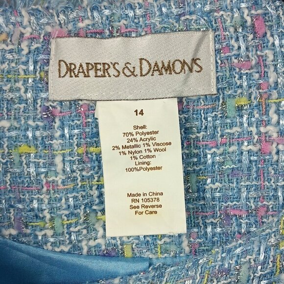 DRAPER'S & DAMON'S Women's Light Blue Tweed Dress Jacket Size 14 - Picture 6 of 10